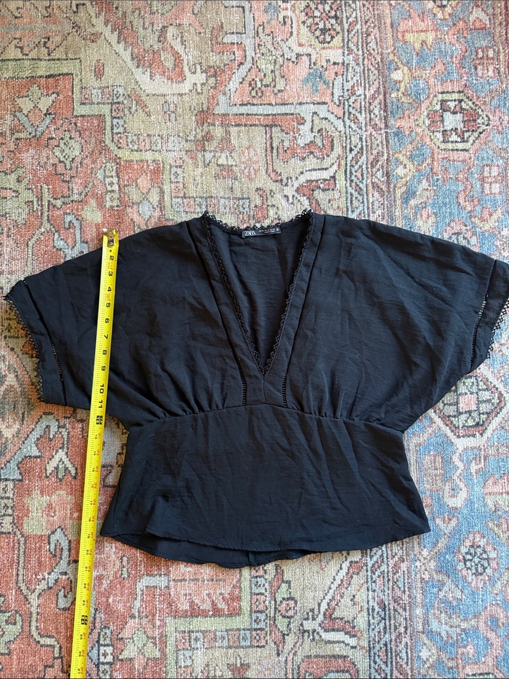 Zara Black V-Neck Short Sleeve Peplum Blouse